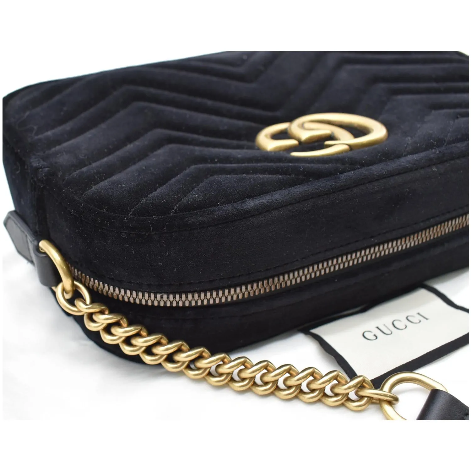 GUCCI  GG Marmont Small Velvet Matelasse Crossbody Bag Black 447632