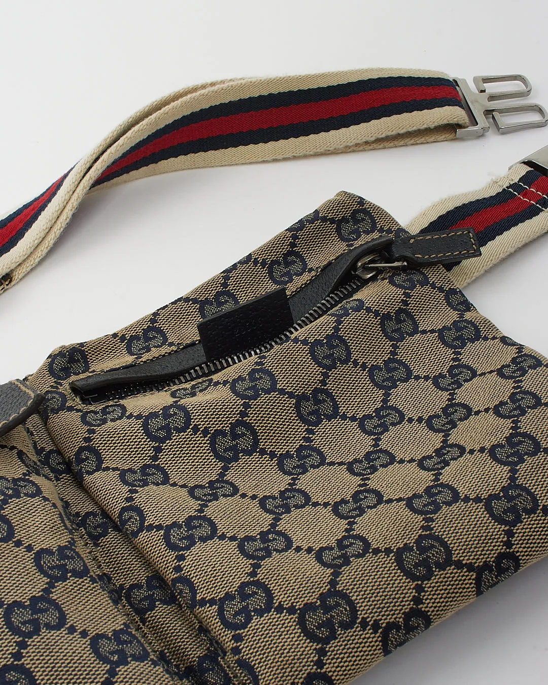 Gucci Navy Canvas GG Pocket Web Belt Bum Bag