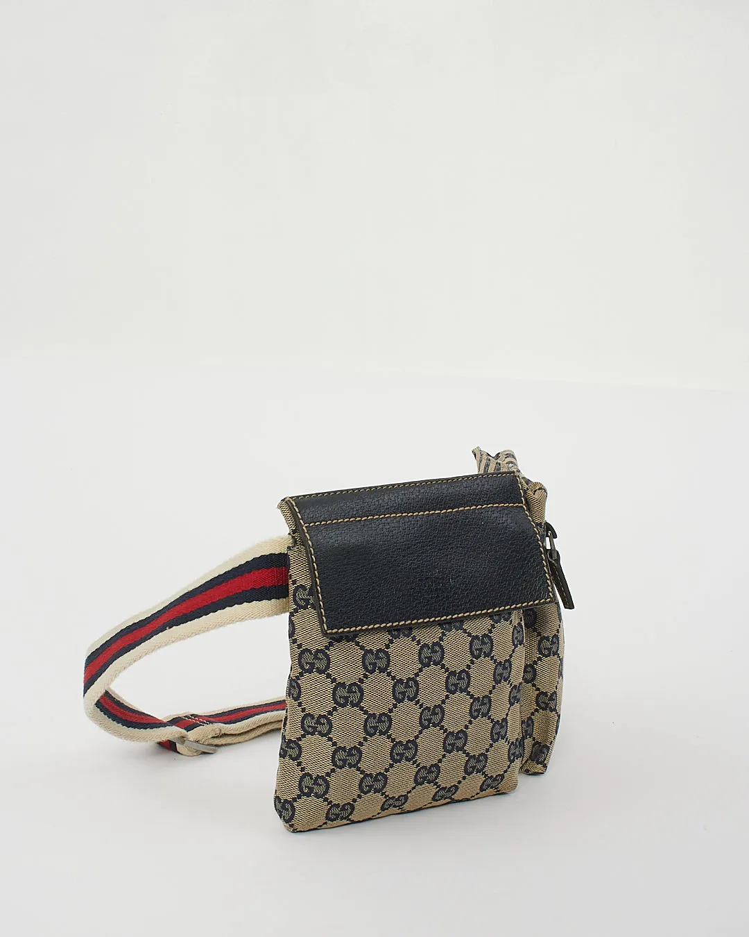 Gucci Navy Canvas GG Pocket Web Belt Bum Bag