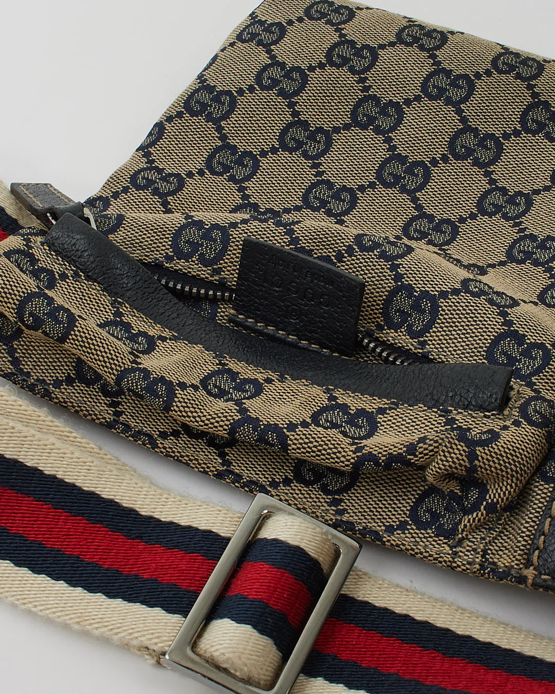 Gucci Navy Canvas GG Pocket Web Belt Bum Bag