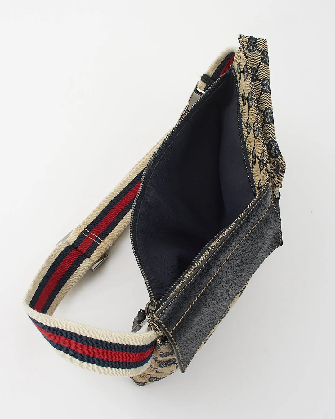 Gucci Navy Canvas GG Pocket Web Belt Bum Bag