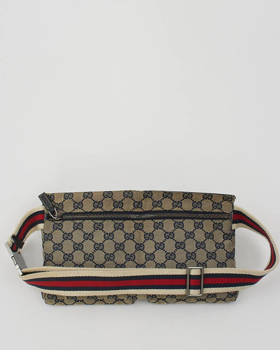 Gucci Navy Canvas GG Pocket Web Belt Bum Bag