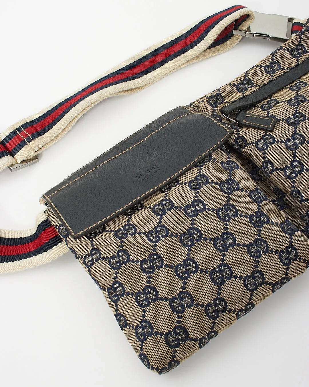 Gucci Navy Canvas GG Pocket Web Belt Bum Bag