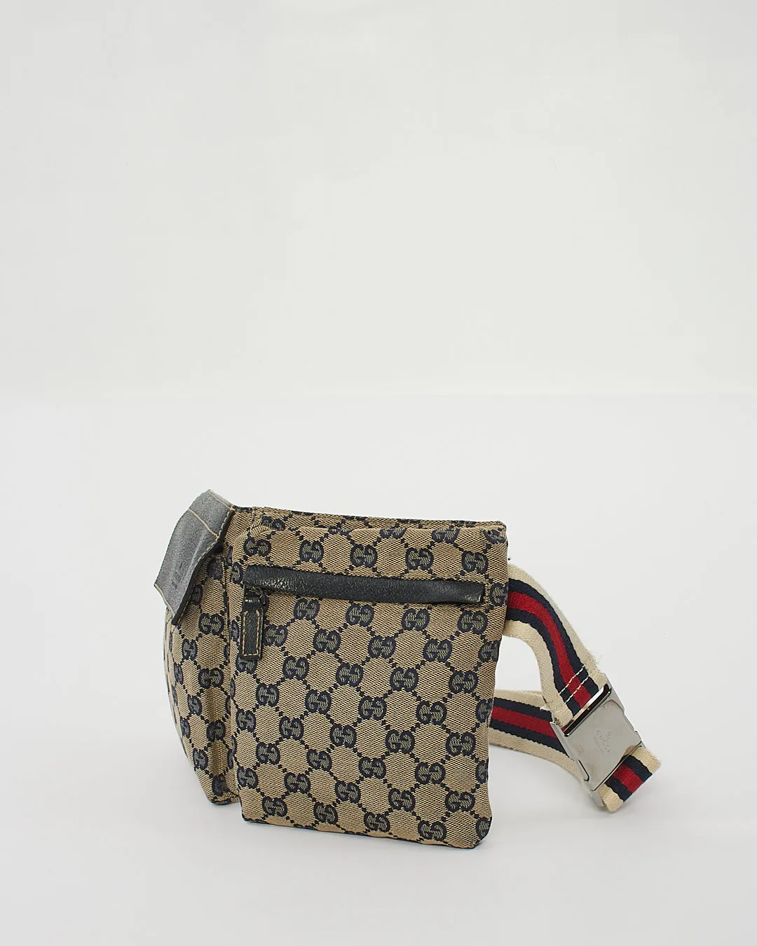 Gucci Navy Canvas GG Pocket Web Belt Bum Bag