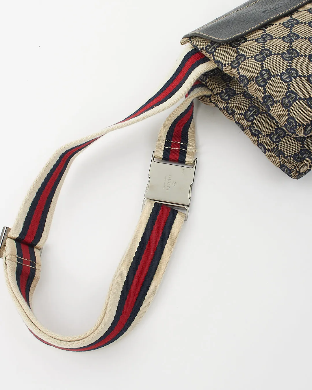 Gucci Navy Canvas GG Pocket Web Belt Bum Bag