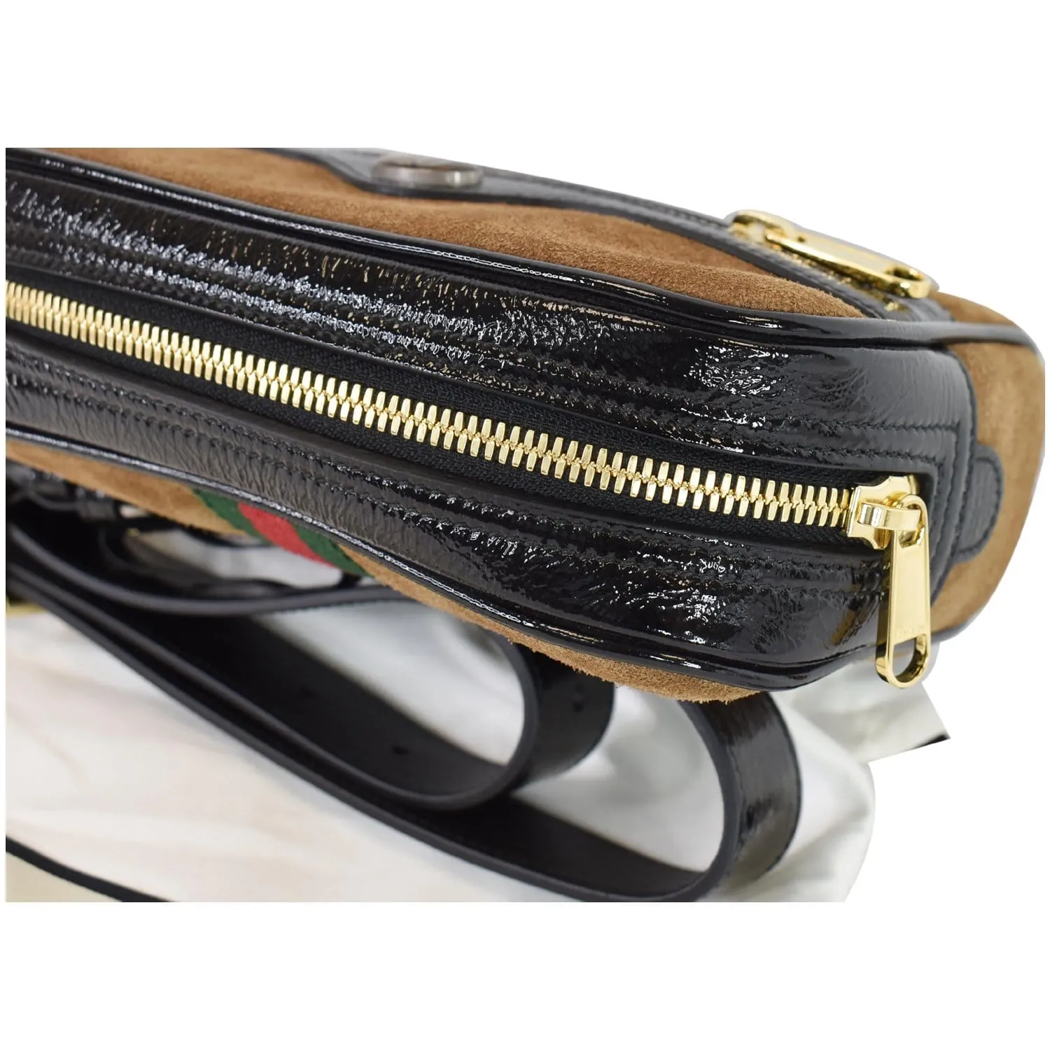 GUCCI Ophidia Small Suede Web Belt Waist Bag Brown 517076