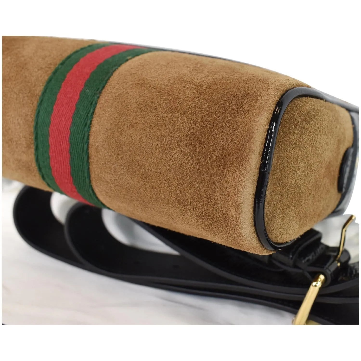 GUCCI Ophidia Small Suede Web Belt Waist Bag Brown 517076