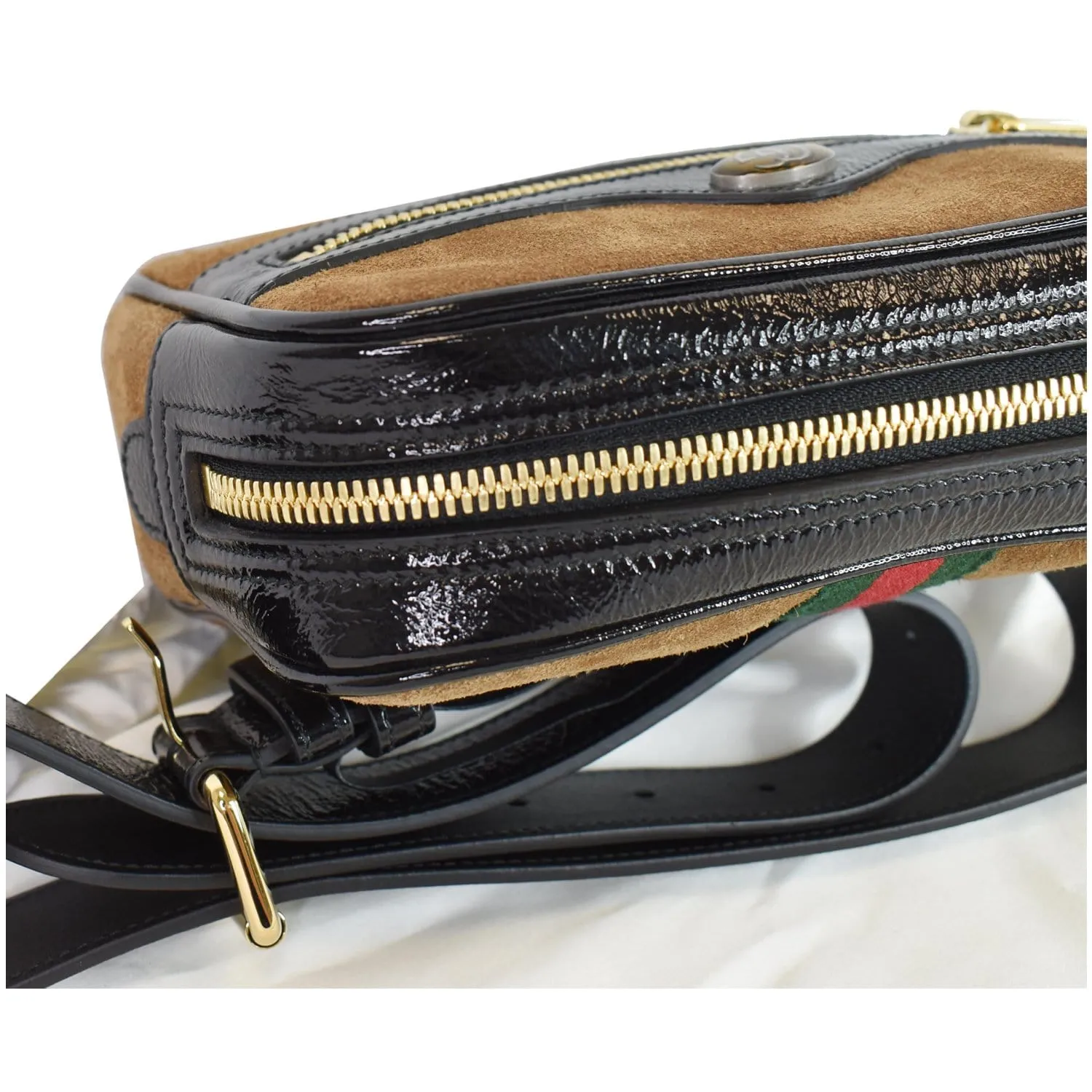 GUCCI Ophidia Small Suede Web Belt Waist Bag Brown 517076
