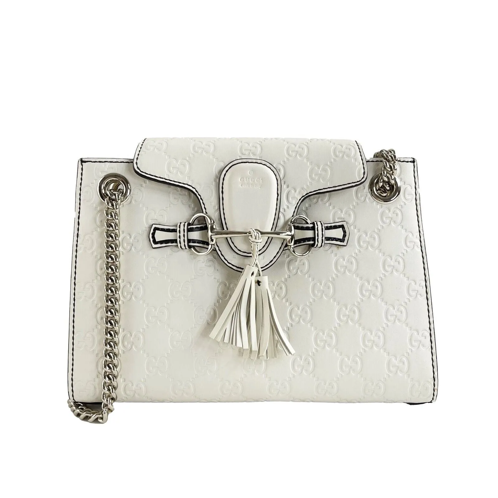 Gucci - Very Good - Emily Chain Flap Guccissima Medium - White - Handbag
