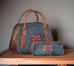 Handmade Pueblo London Leather Tote Handbag & Pencil Case Set