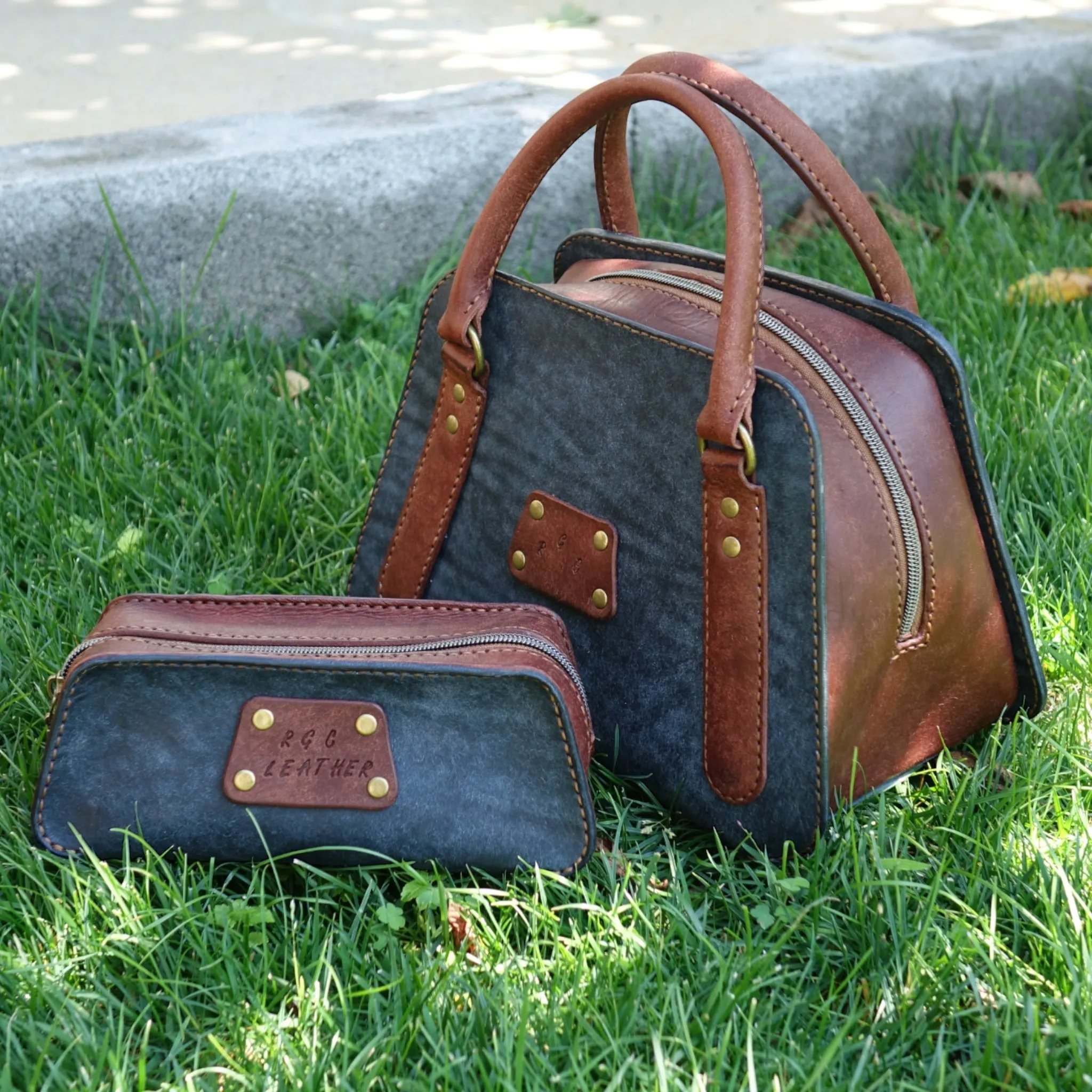 Handmade Pueblo London Leather Tote Handbag & Pencil Case Set