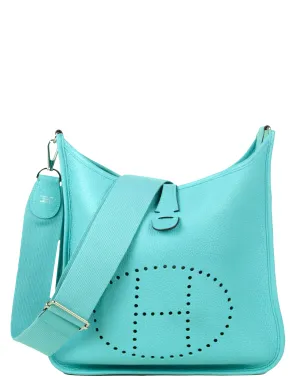 Hermes Blue Atoll Clemence Leather Evelyne III PM Messenger Bag
