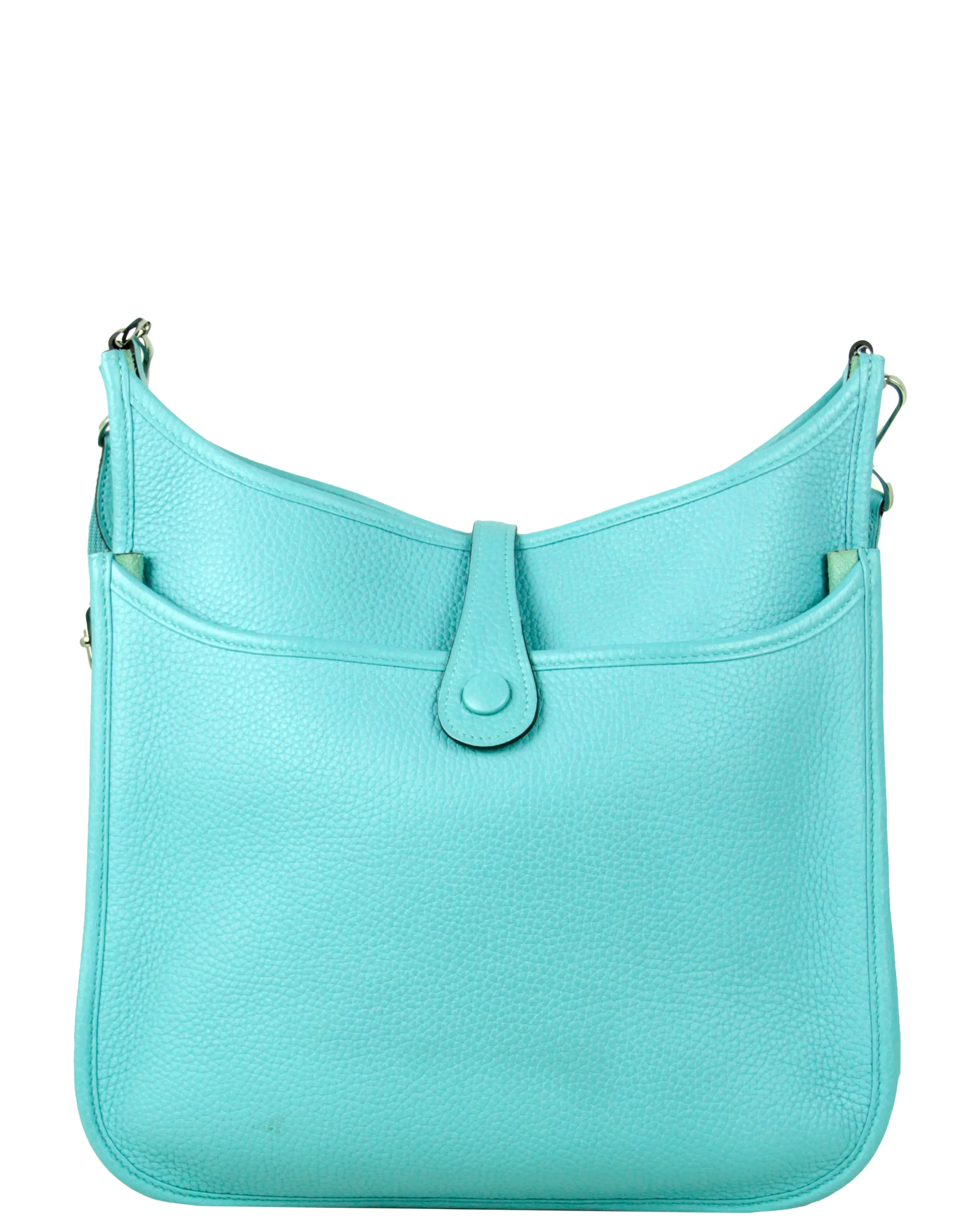 Hermes Blue Atoll Clemence Leather Evelyne III PM Messenger Bag