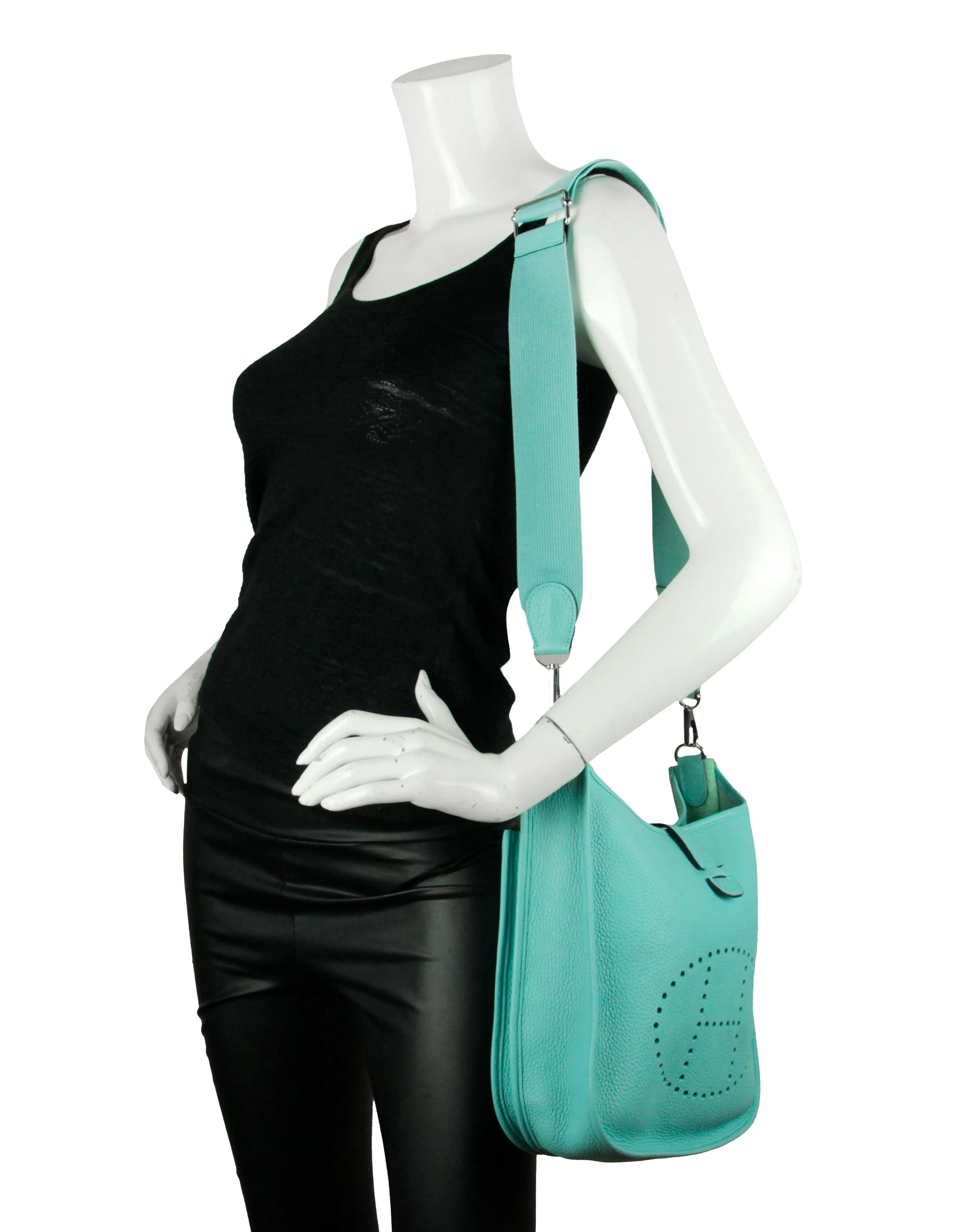 Hermes Blue Atoll Clemence Leather Evelyne III PM Messenger Bag