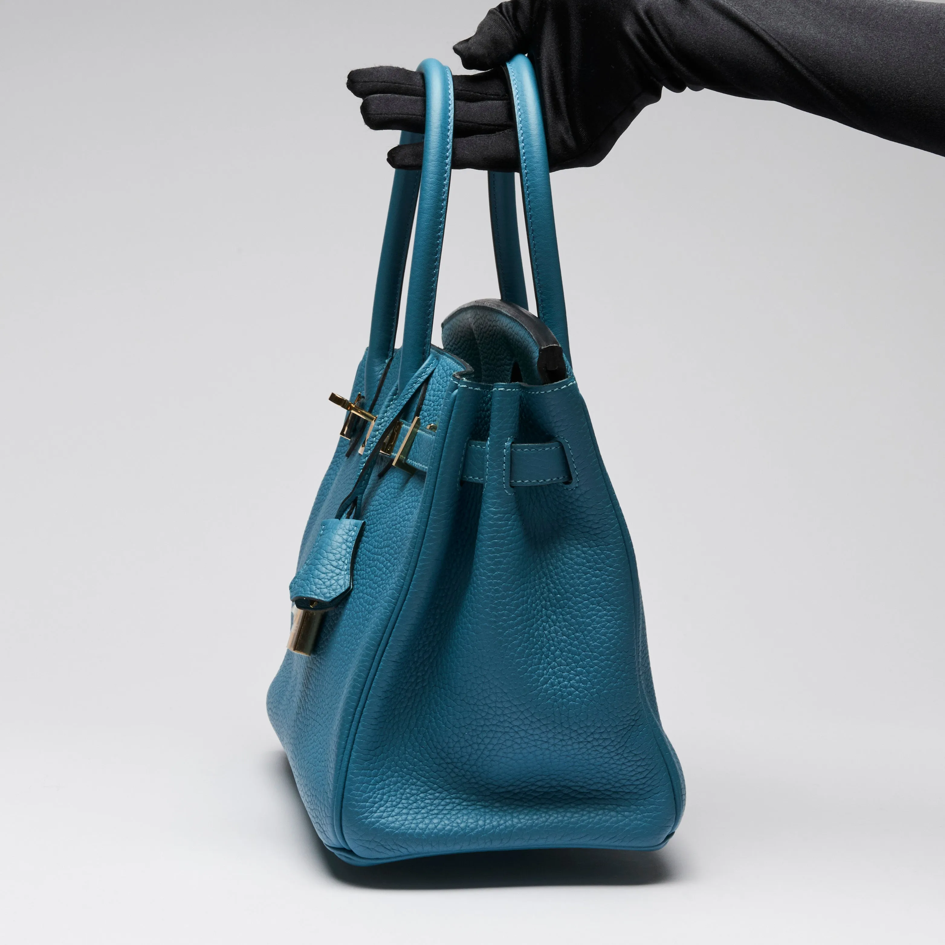 Hermes Blue Ismir Clemence Leather Birkin 30