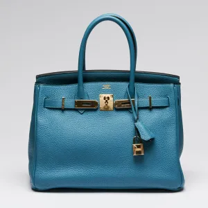 Hermes Blue Ismir Clemence Leather Birkin 30