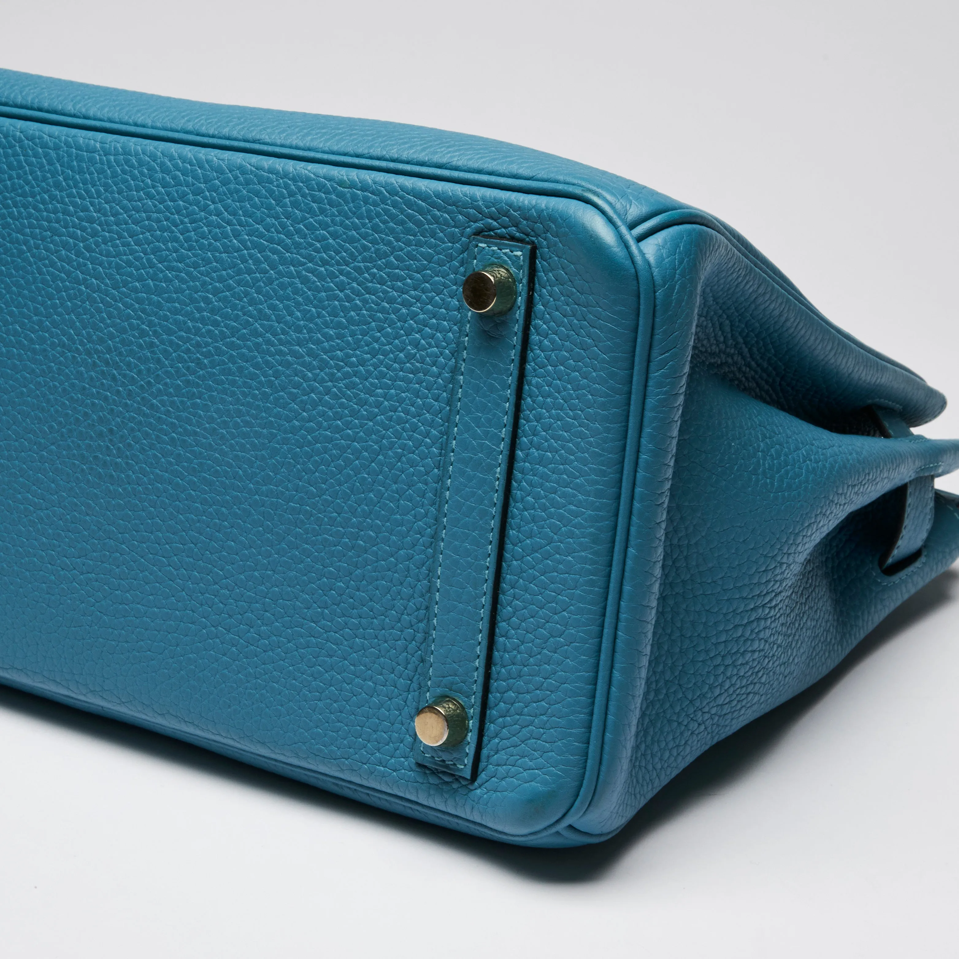 Hermes Blue Ismir Clemence Leather Birkin 30