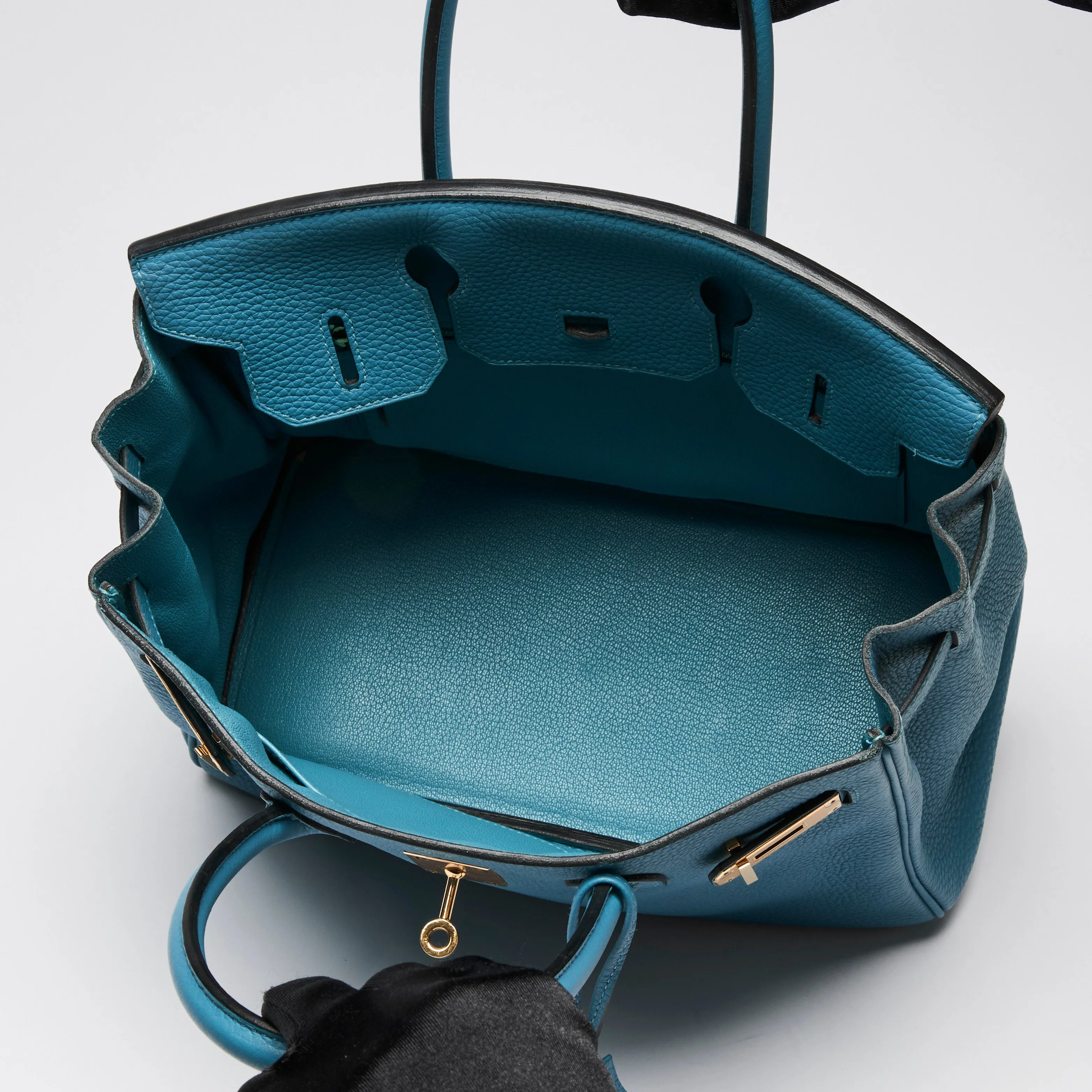 Hermes Blue Ismir Clemence Leather Birkin 30