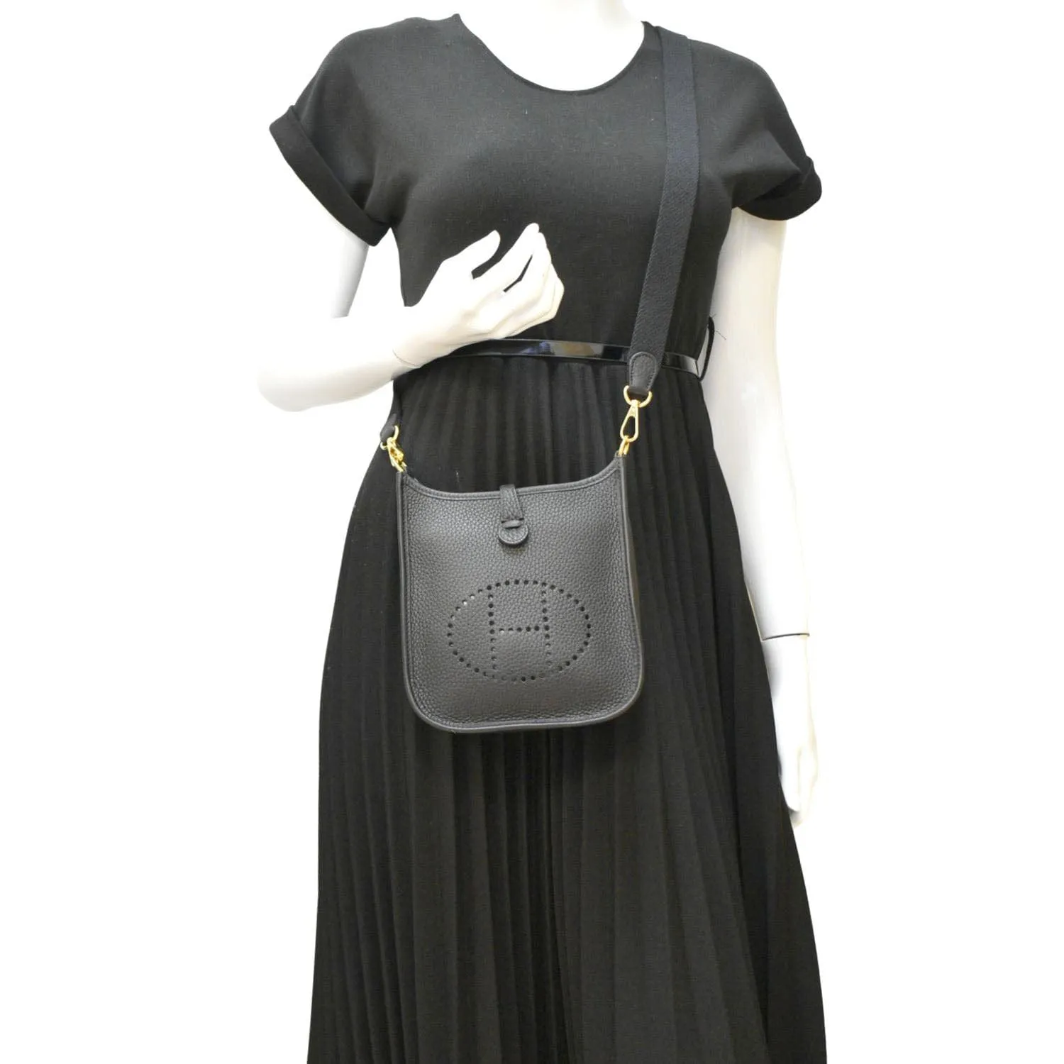 HERMES Evelyne TPM Clemence Leather Crossbody Bag Black