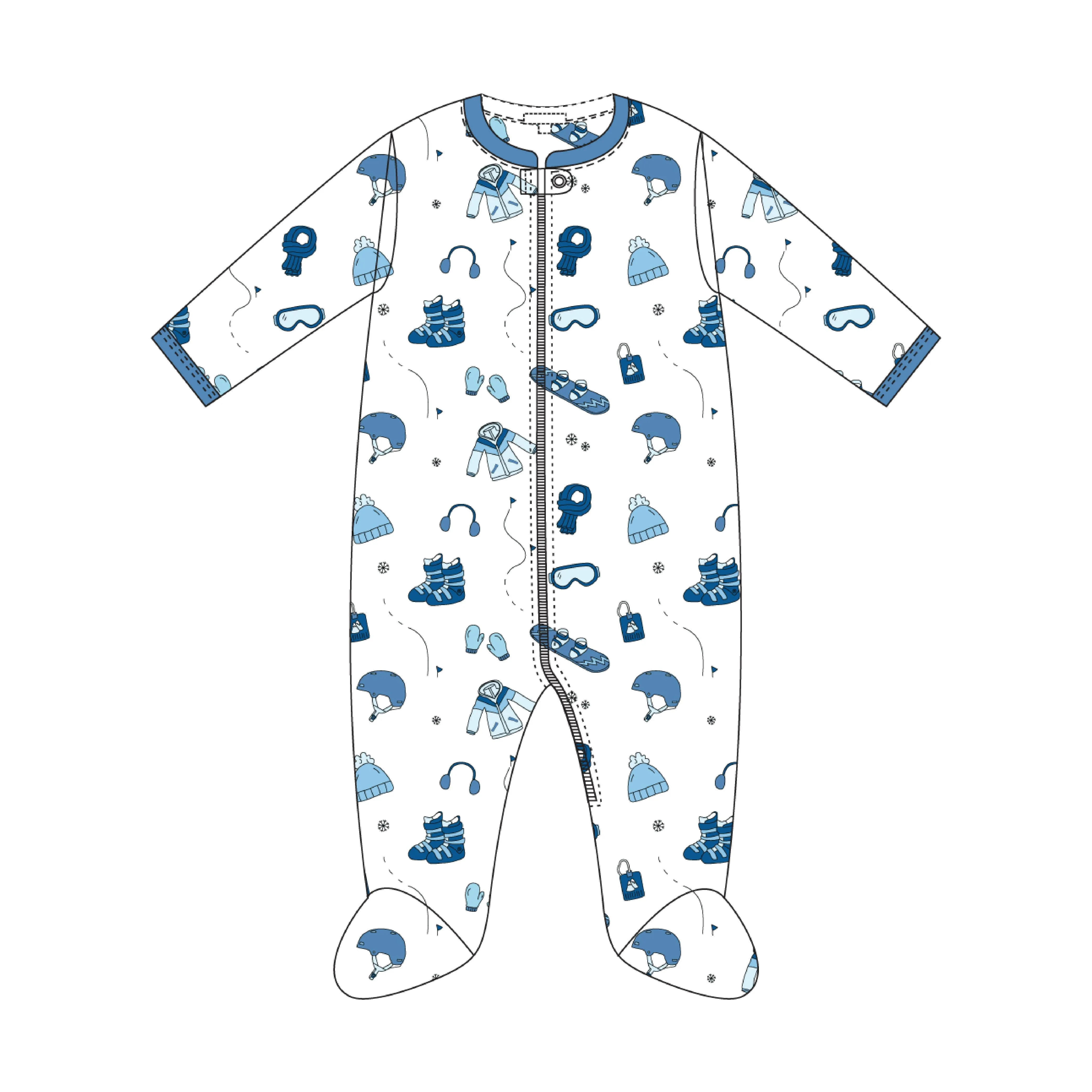 Hit The Slopes Zipper Footie in Blue