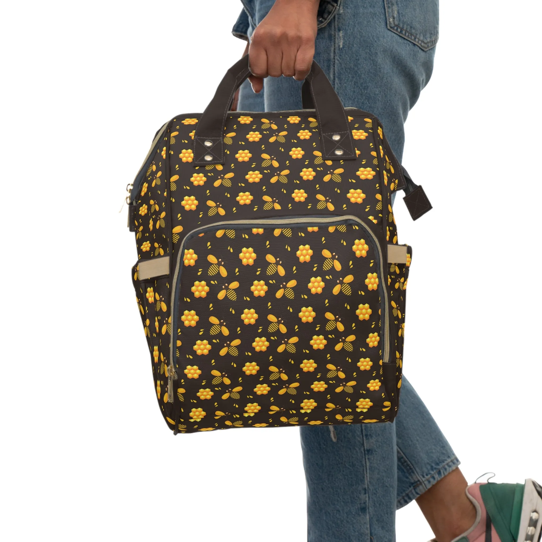 Honey Bee Diaper Backpack - Eco-Friendly & Stylish Baby Bag with Buzzing Bee Motifs, Perfect for Nature-Loving Parents