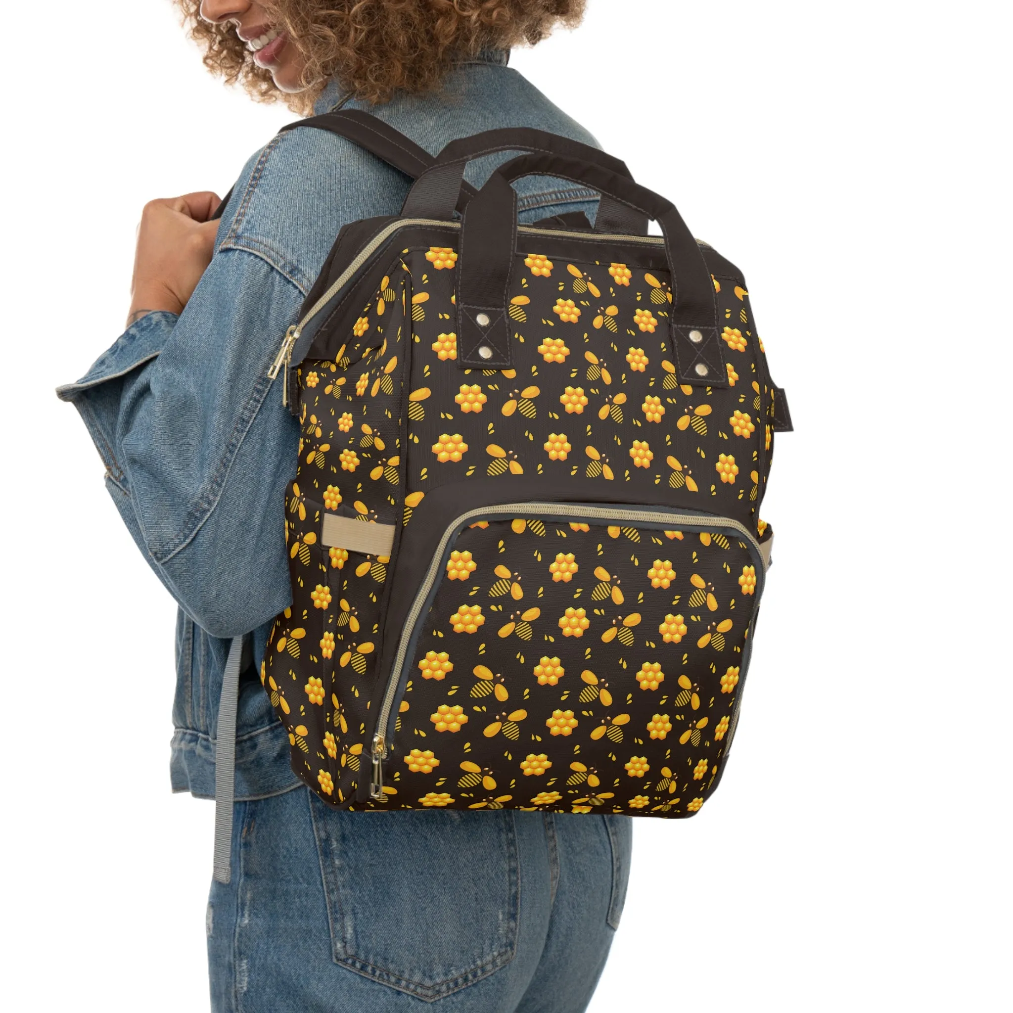 Honey Bee Diaper Backpack - Eco-Friendly & Stylish Baby Bag with Buzzing Bee Motifs, Perfect for Nature-Loving Parents