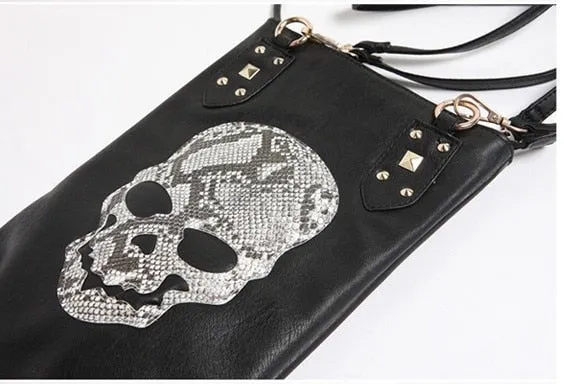 Hot New Punk Black Skull Face Designer Vegan leather Women's Shoulder Bag