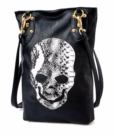 Hot New Punk Black Skull Face Designer Vegan leather Women's Shoulder Bag