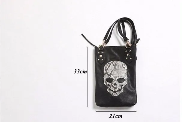 Hot New Punk Black Skull Face Designer Vegan leather Women's Shoulder Bag
