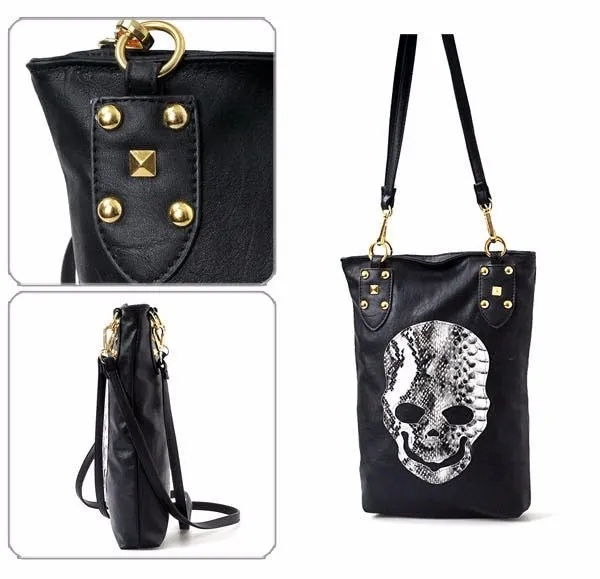 Hot New Punk Black Skull Face Designer Vegan leather Women's Shoulder Bag