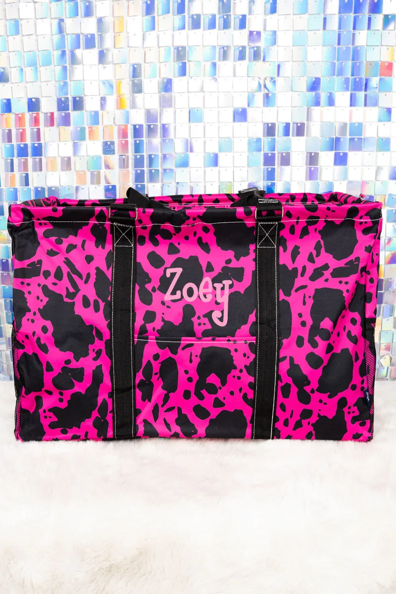 Hot Pink Milkin' It Collapsible Double Haul-It-All Basket with Mesh Pockets and Lid