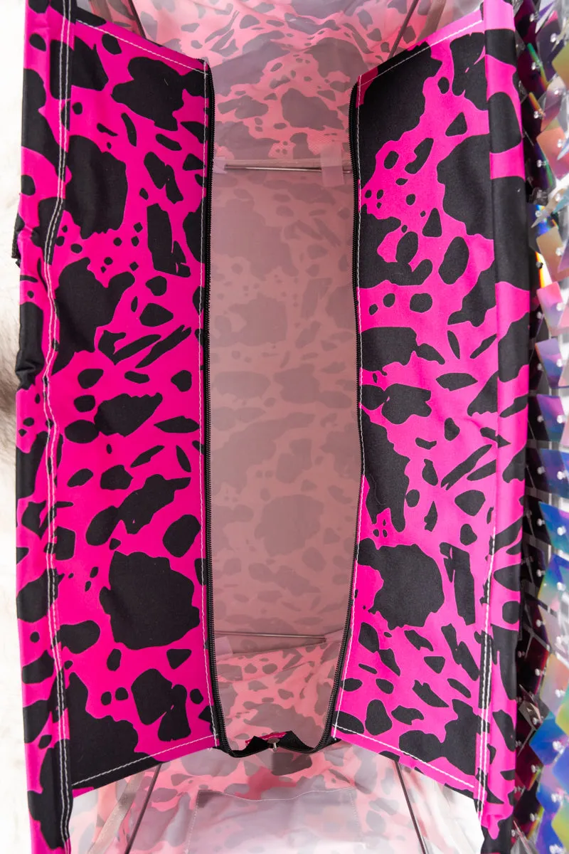 Hot Pink Milkin' It Collapsible Double Haul-It-All Basket with Mesh Pockets and Lid