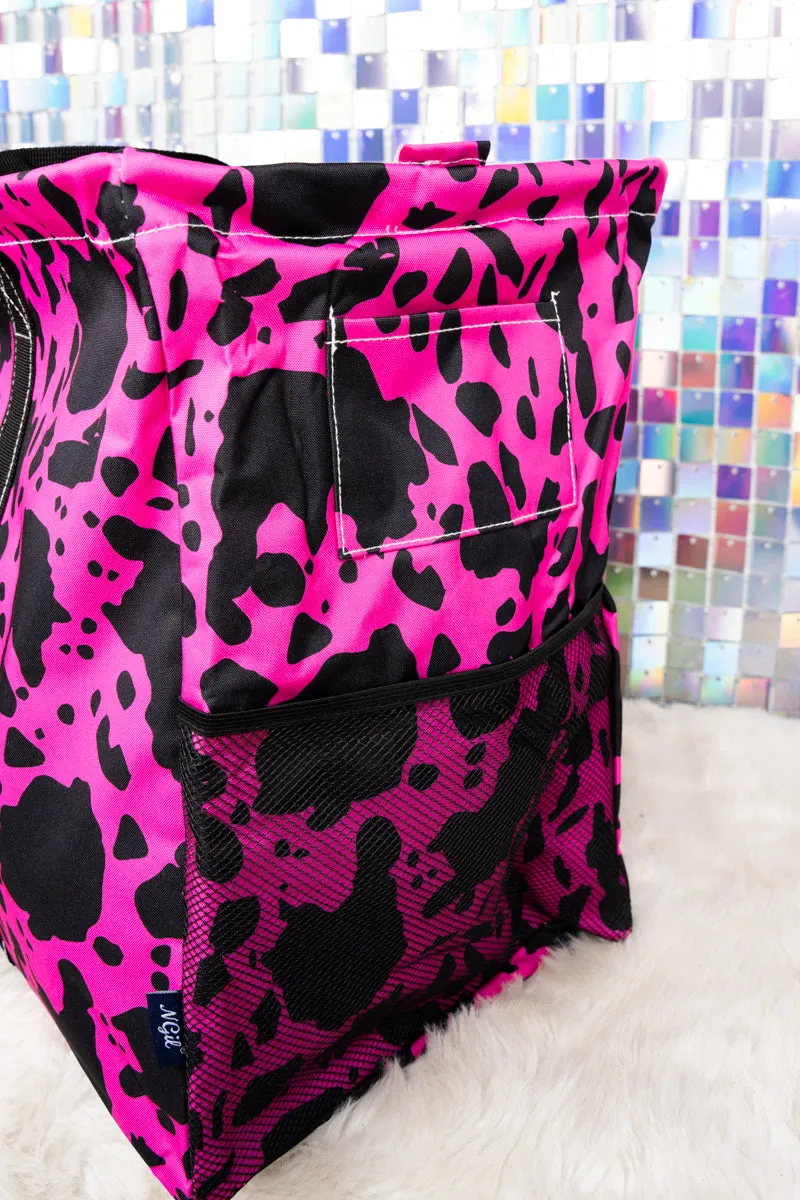 Hot Pink Milkin' It Collapsible Double Haul-It-All Basket with Mesh Pockets and Lid