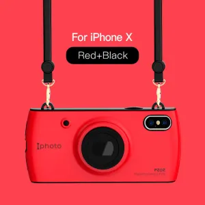 iPhone X Case With Camera Lanyard- Red,Blue,White,Pink