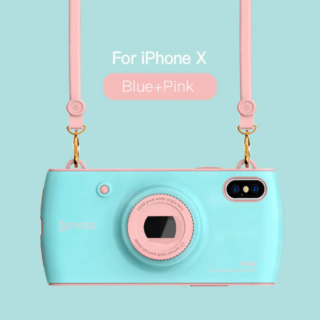 iPhone X Case With Camera Lanyard- Red,Blue,White,Pink