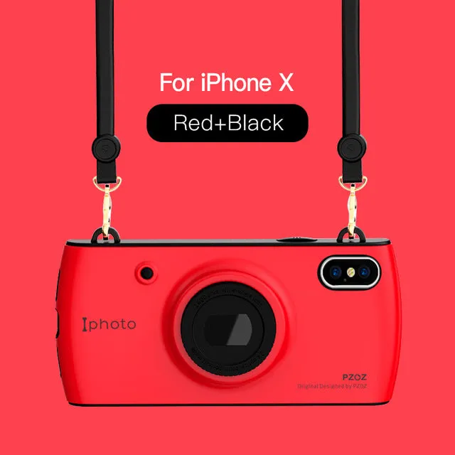 iPhone X Case With Camera Lanyard- Red,Blue,White,Pink
