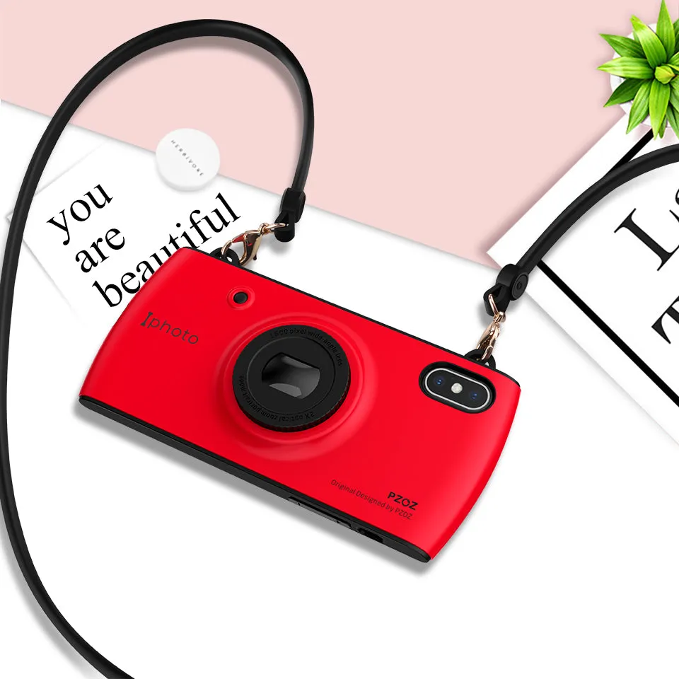 iPhone X Case With Camera Lanyard- Red,Blue,White,Pink