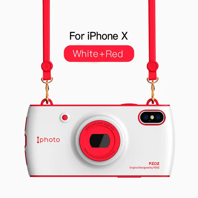 iPhone X Case With Camera Lanyard- Red,Blue,White,Pink