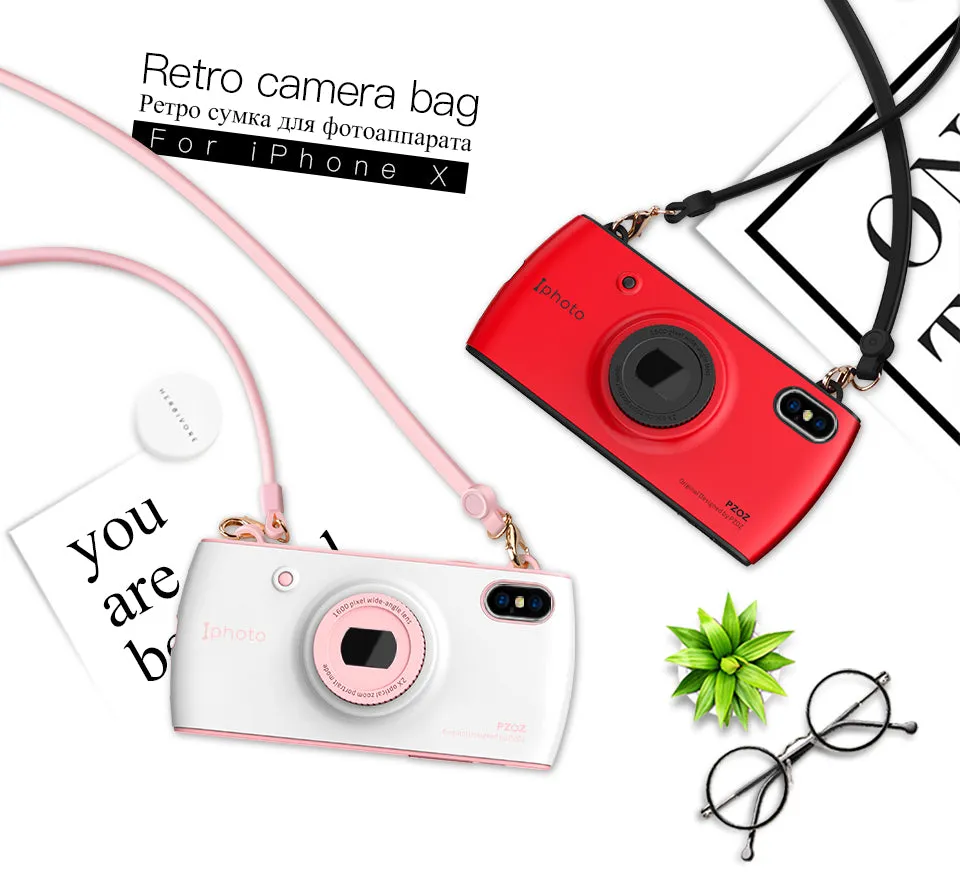 iPhone X Case With Camera Lanyard- Red,Blue,White,Pink