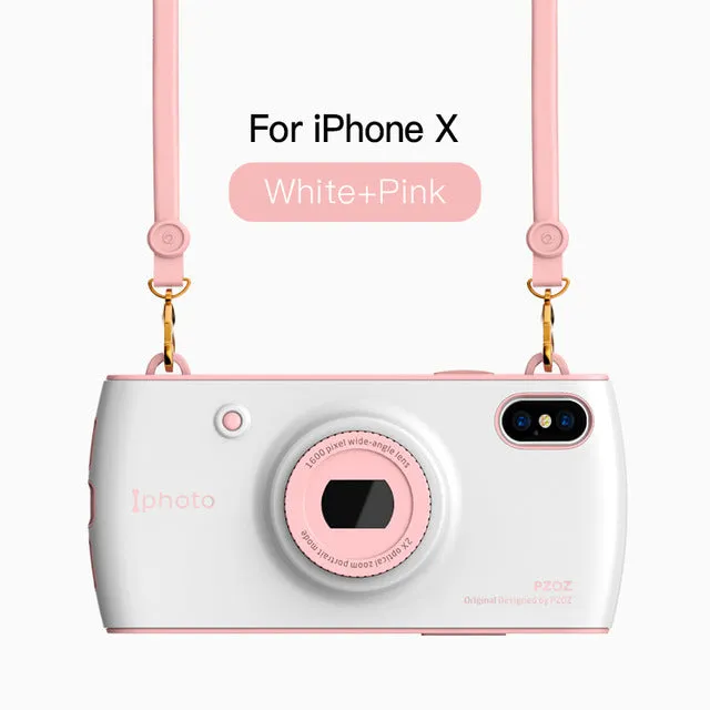 iPhone X Case With Camera Lanyard- Red,Blue,White,Pink