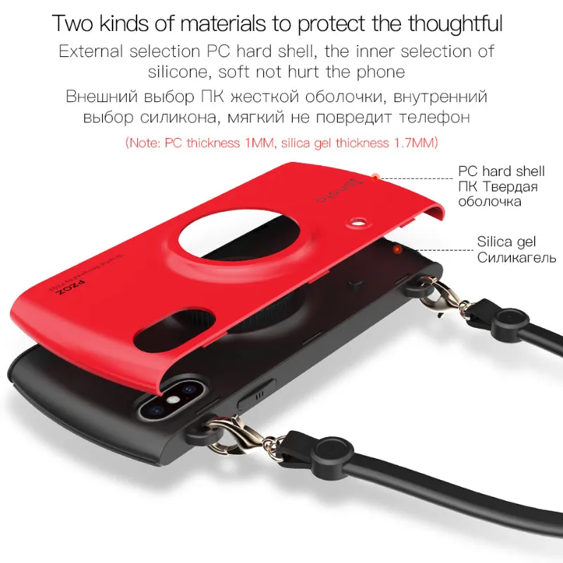 iPhone X Case With Camera Lanyard- Red,Blue,White,Pink