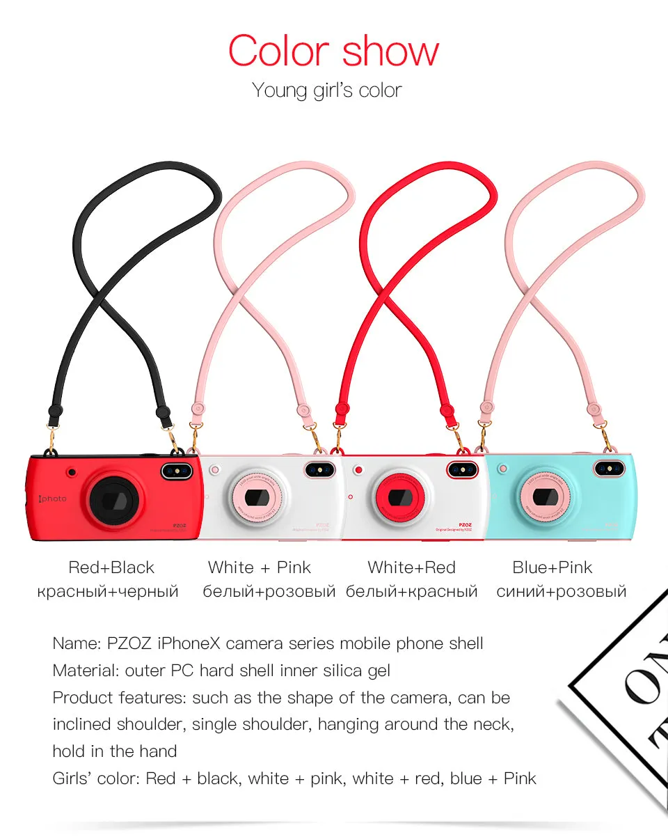 iPhone X Case With Camera Lanyard- Red,Blue,White,Pink