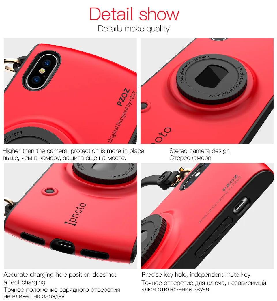 iPhone X Case With Camera Lanyard- Red,Blue,White,Pink