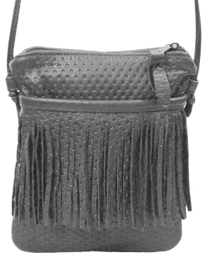 Italian Leather Fringed Cross-body Handbag - On Sale