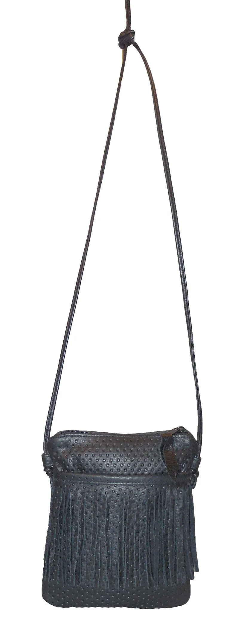 Italian Leather Fringed Cross-body Handbag - On Sale