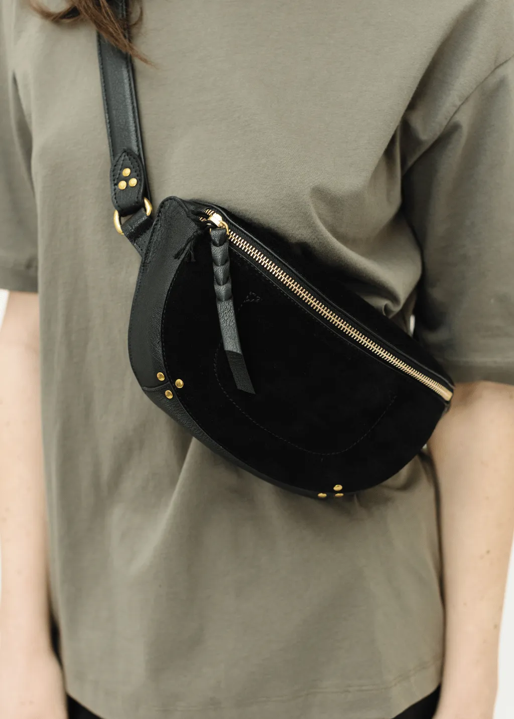 Jerome Dreyfuss Lino Banane Bag in Split Suede Noir