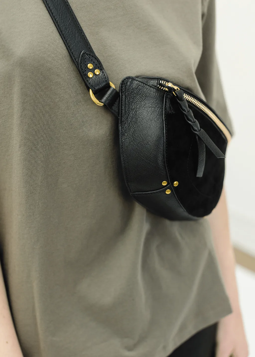 Jerome Dreyfuss Lino Banane Bag in Split Suede Noir
