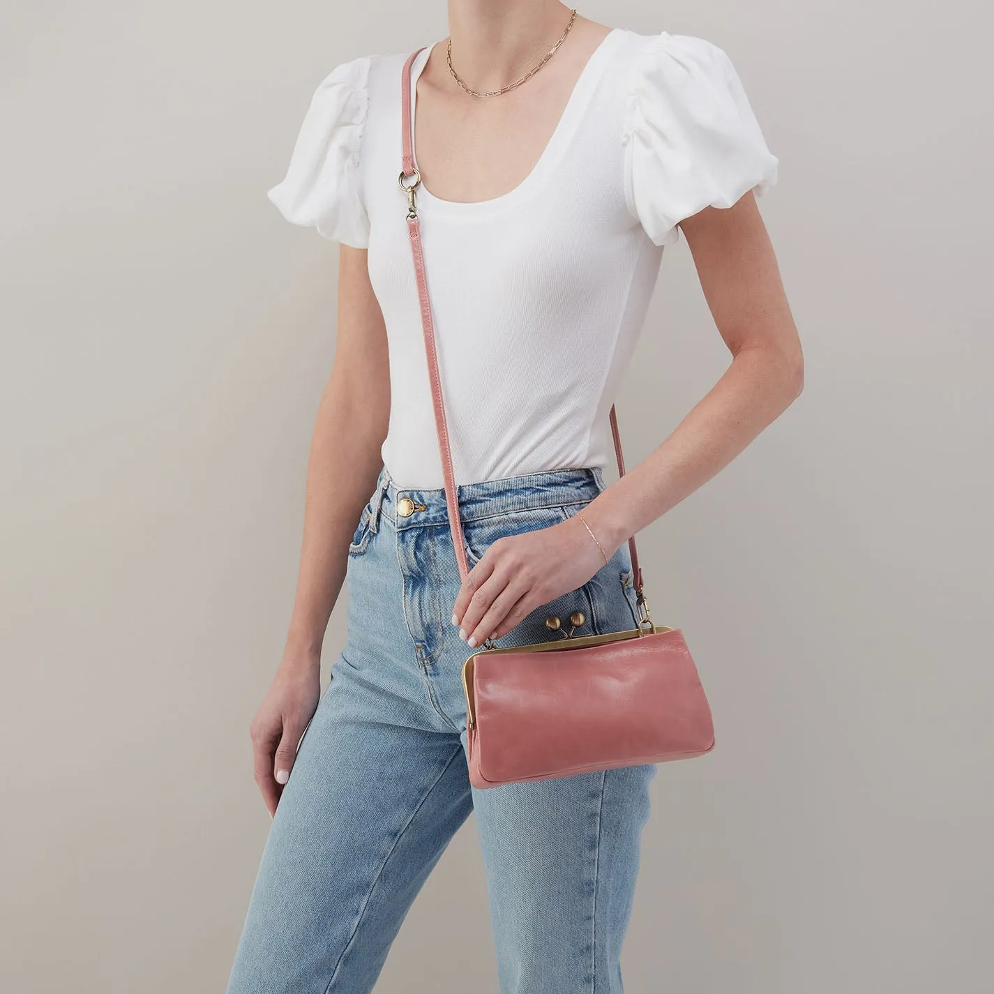 Lauren Frame Crossbody In Polished Leather - Rose