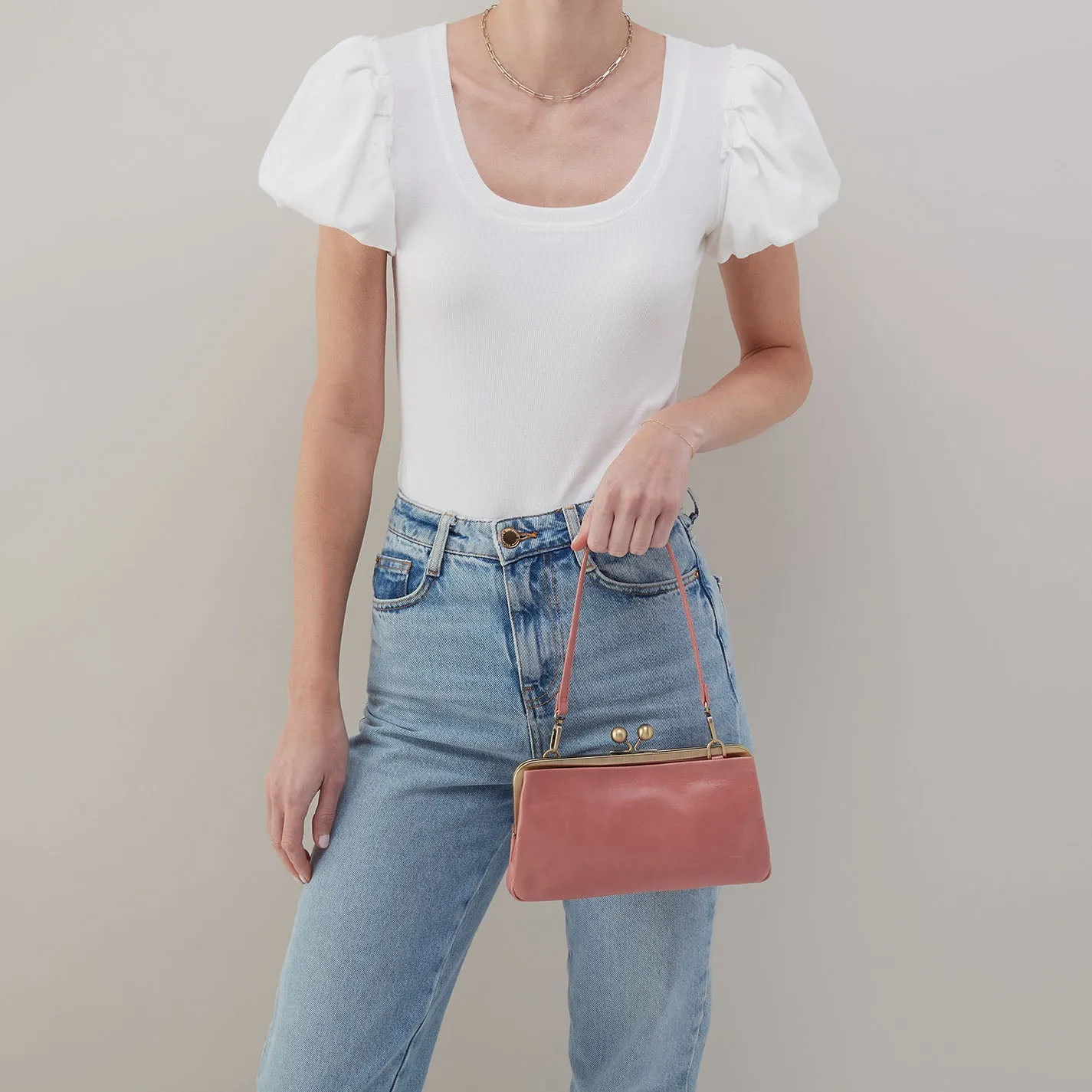Lauren Frame Crossbody In Polished Leather - Rose