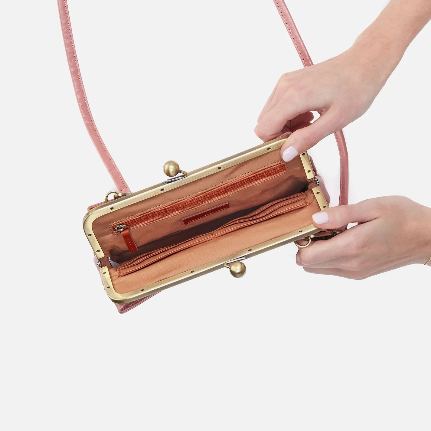 Lauren Frame Crossbody In Polished Leather - Rose